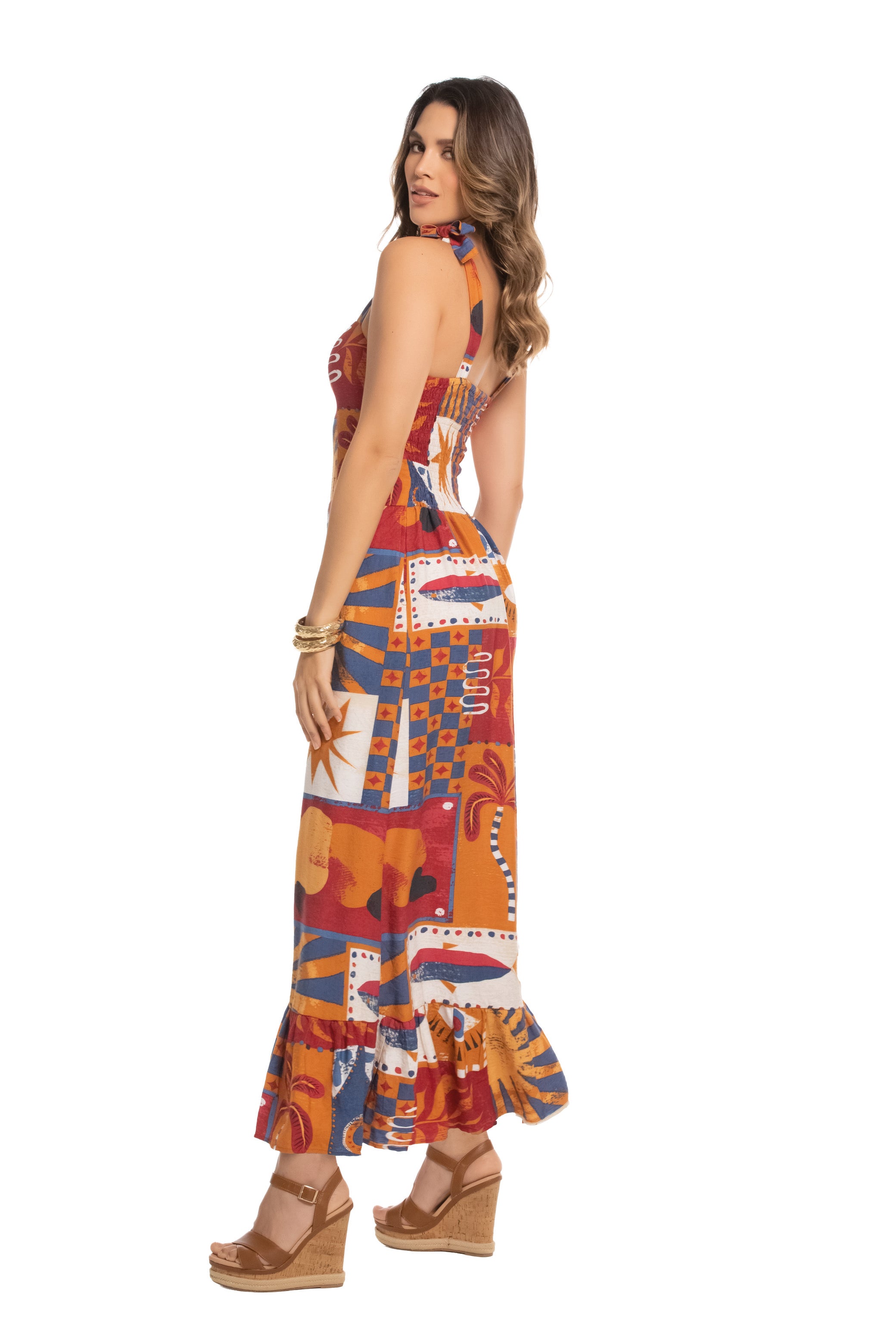 Vestido Largo con Estampado Artístico