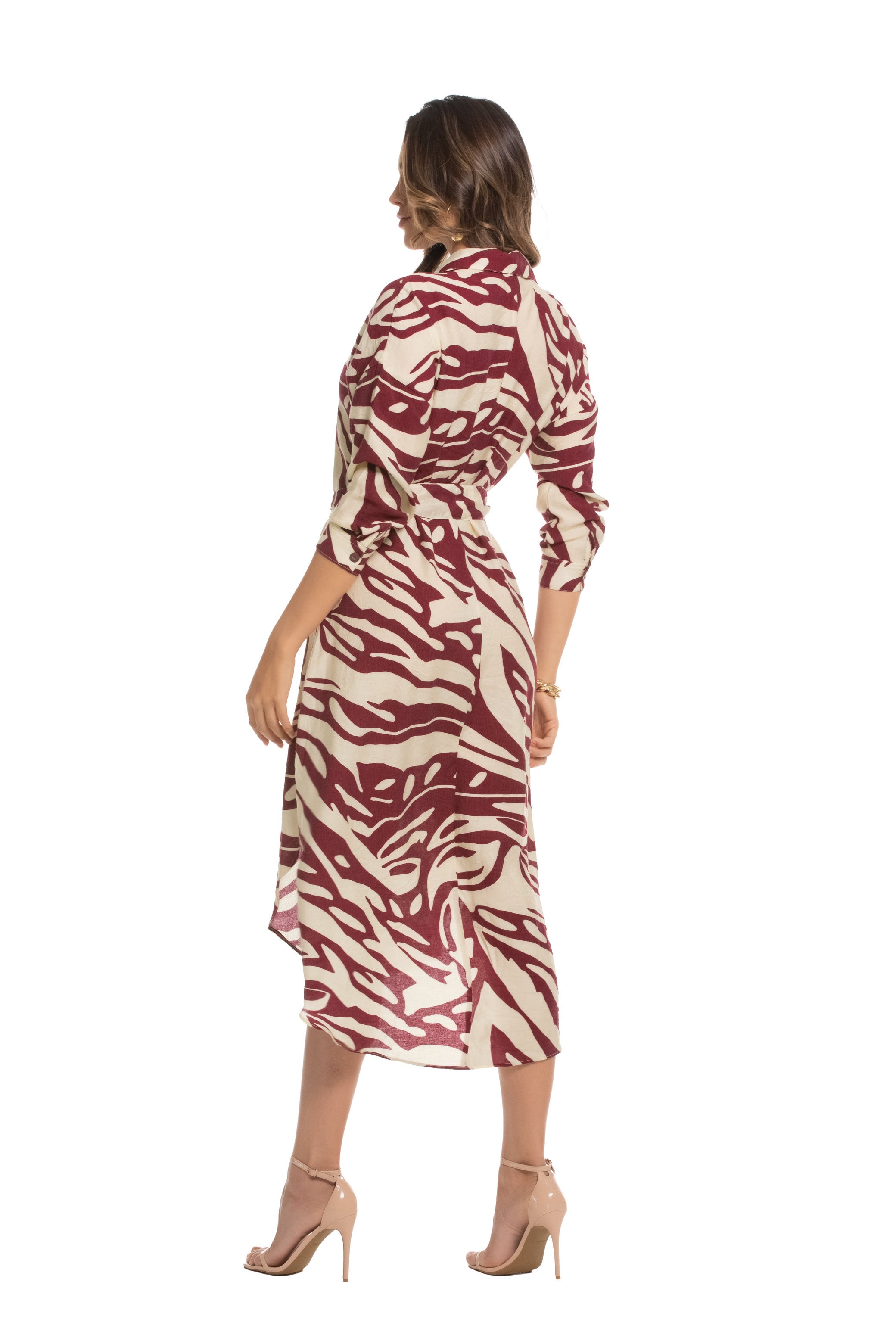 Vestido Camisero Midi con Estampado Abstracto