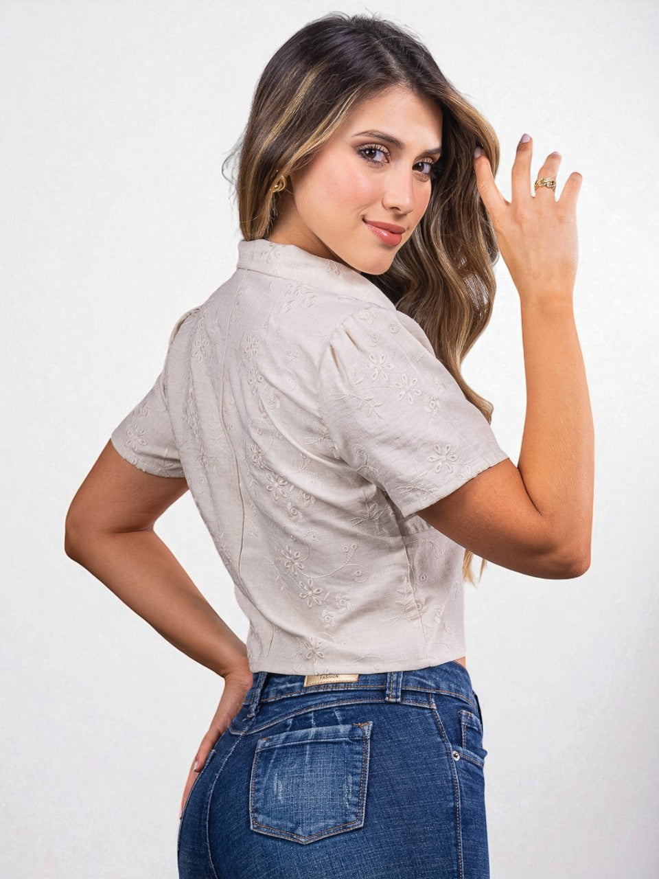 blusa larga manga corta