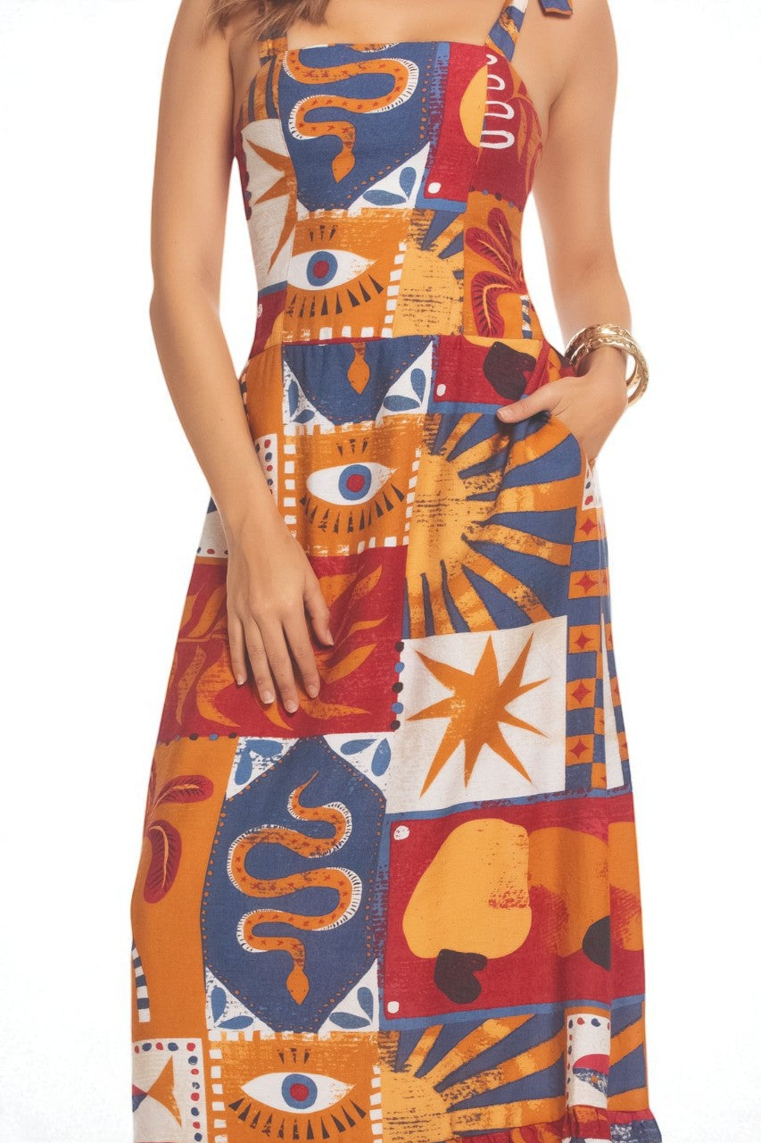 Vestido Largo con Estampado Artístico