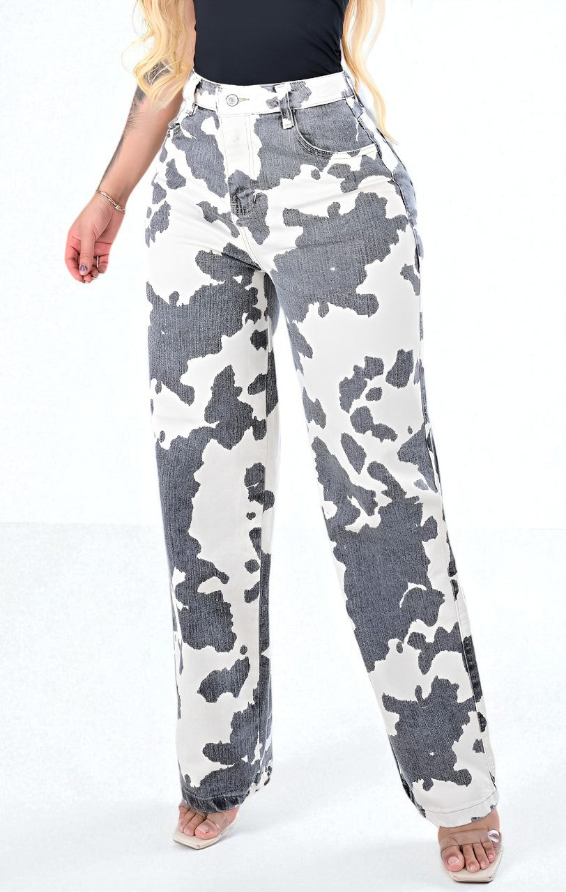 Pantalón Estampado Animal Print de Pierna Recta