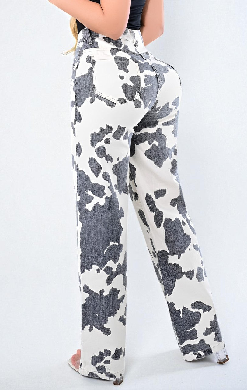 Pantalón Estampado Animal Print de Pierna Recta