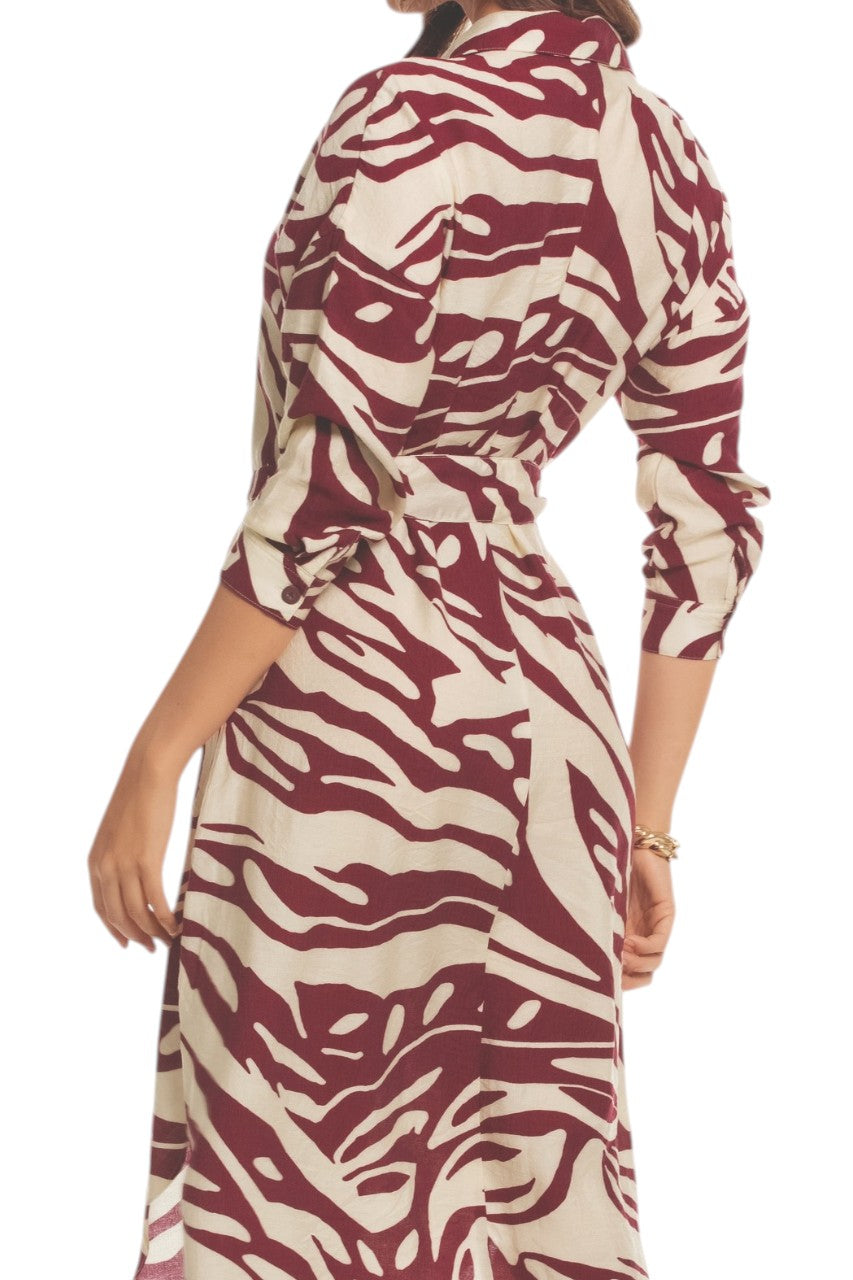 Vestido Camisero Midi con Estampado Abstracto