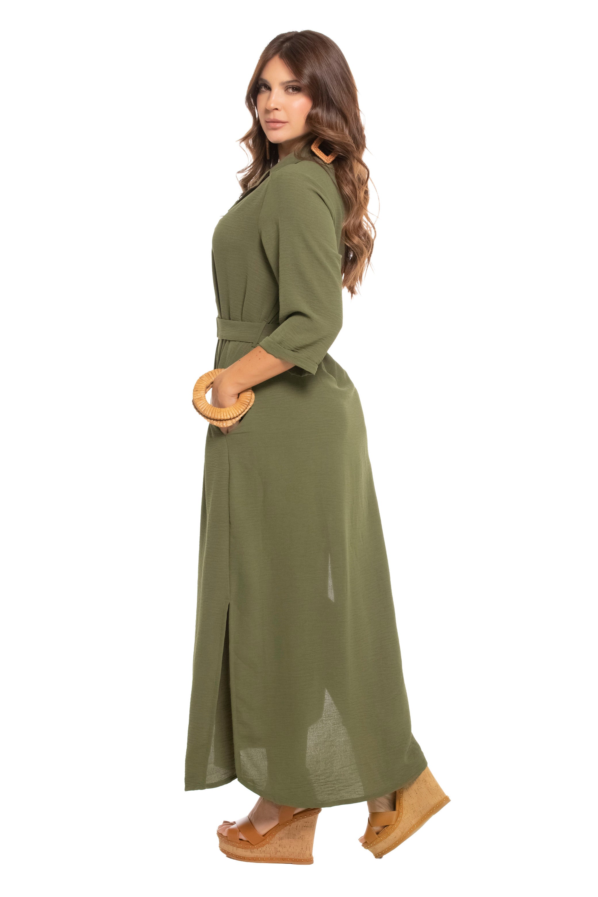 Vestido Camisero Largo con Cinturón