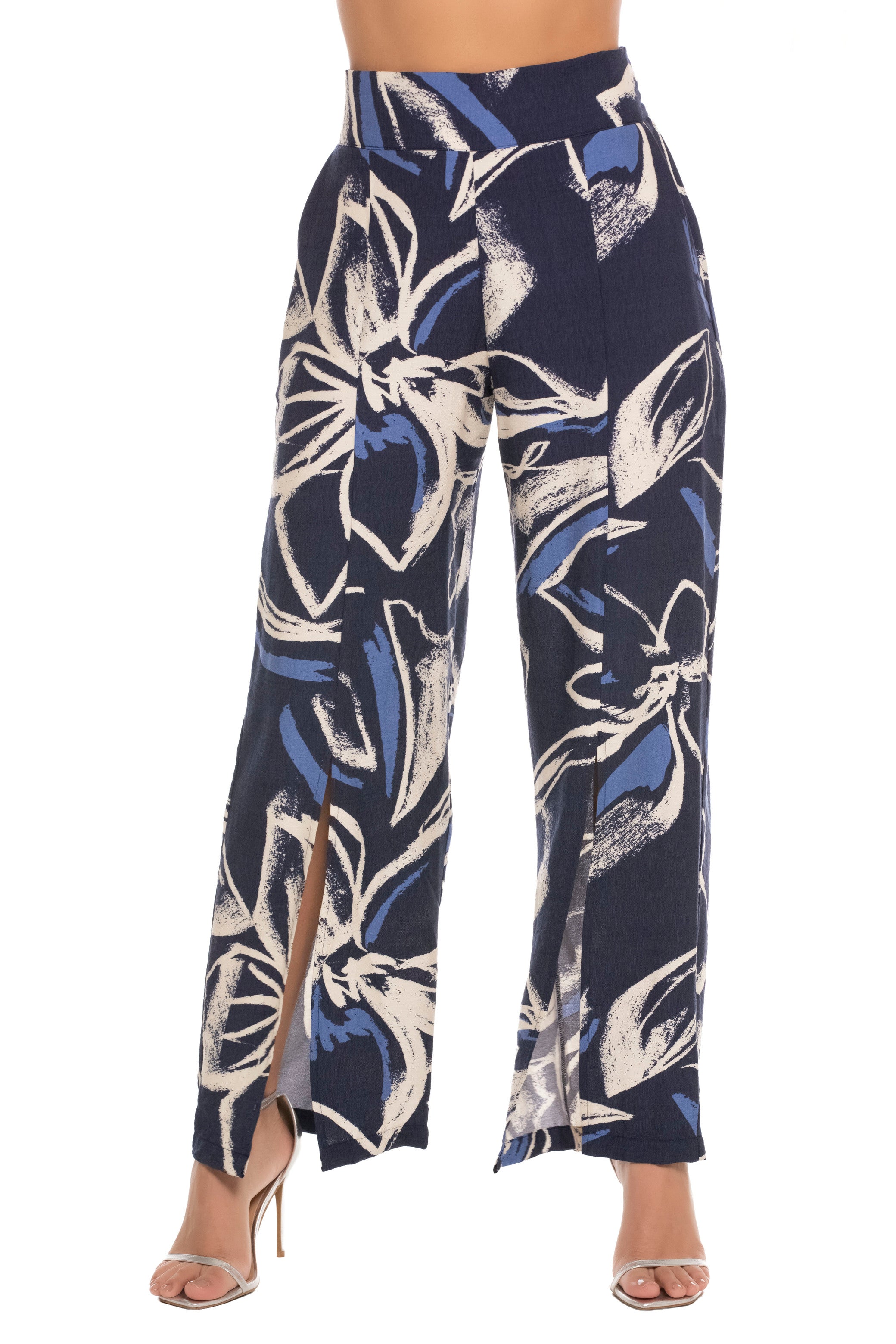 Pantalón Palazzo Estampado con Aberturas Frontales