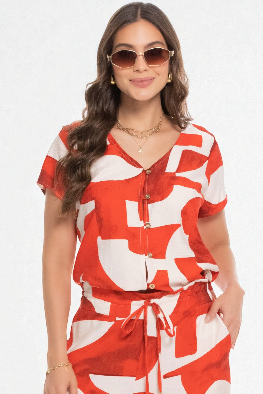 Blusa Femenina Estampada Roja Abstracta