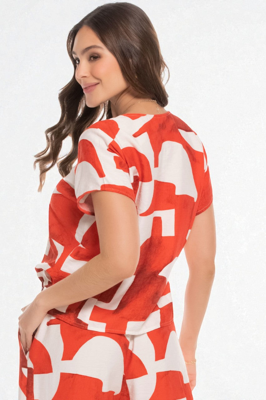 Blusa Femenina Estampada Roja Abstracta