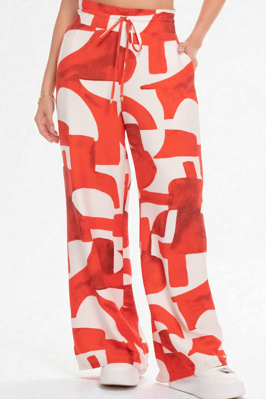 Pantalón Femenino Estampado Rojo Abstracto
