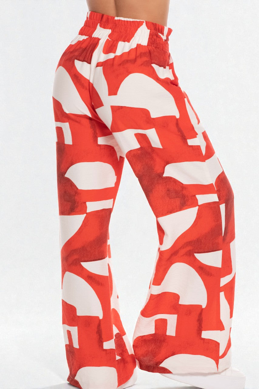 Pantalón Femenino Estampado Rojo Abstracto