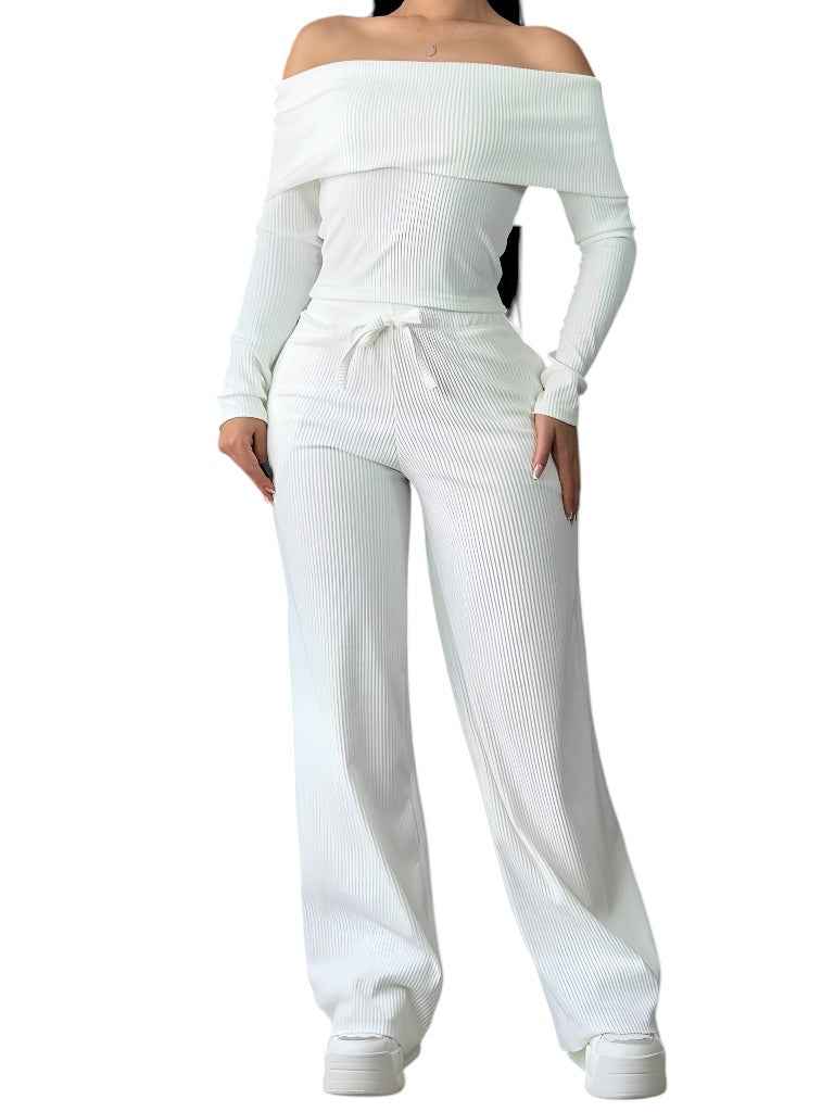 Conjunto Casual Off-Shoulder en Tejido Canalé