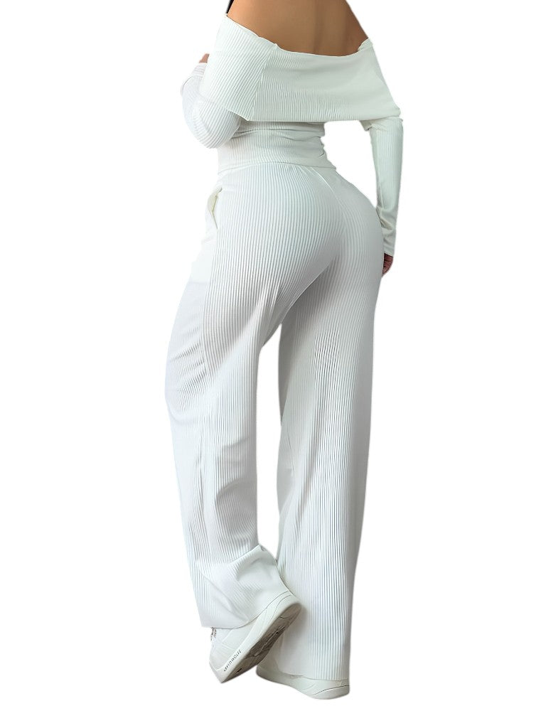 Conjunto Casual Off-Shoulder en Tejido Canalé